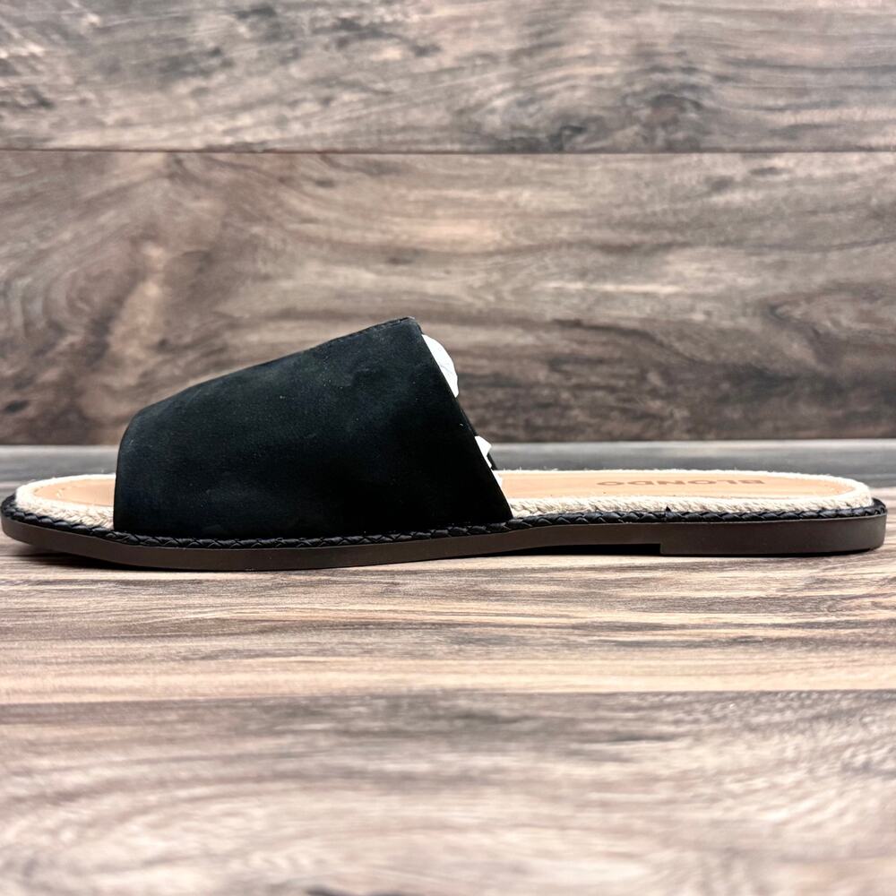 NIB Blondo 8M Waterproof Emilia Black Nubuck Slide Flat Sandals Jute Trim - Picture 4 of 12